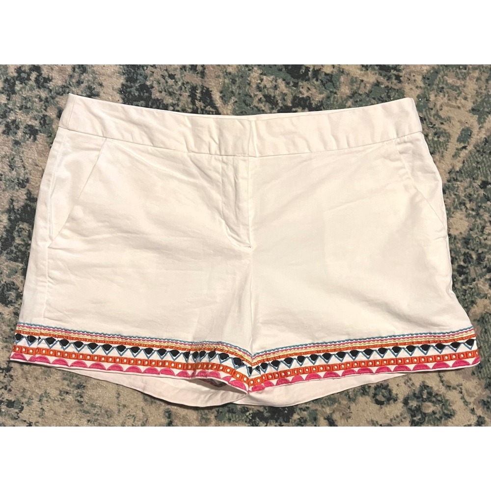 Cynthia Rowley Shorts White Multicolor Embroidered Size 2 Coastal‎ Preppy EUC